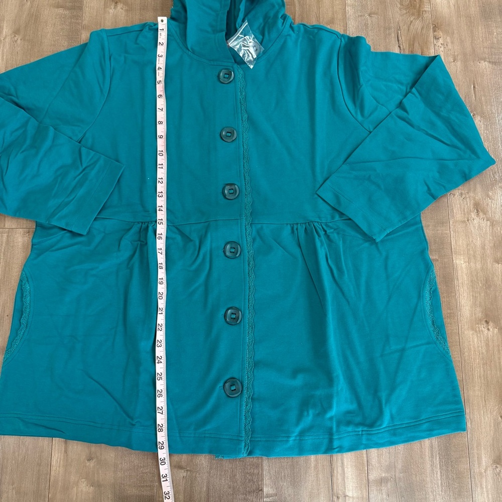 NEW Sport Savvy Jacket Hooded‎ Button Women 2XL Rich Teal Lace Stretch Baby Doll - Picture 5 of 7